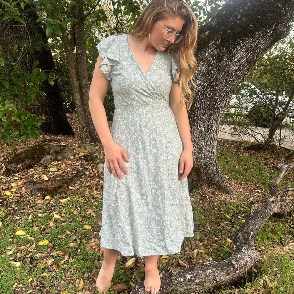 Madewell Light Green Floral Midi Dress